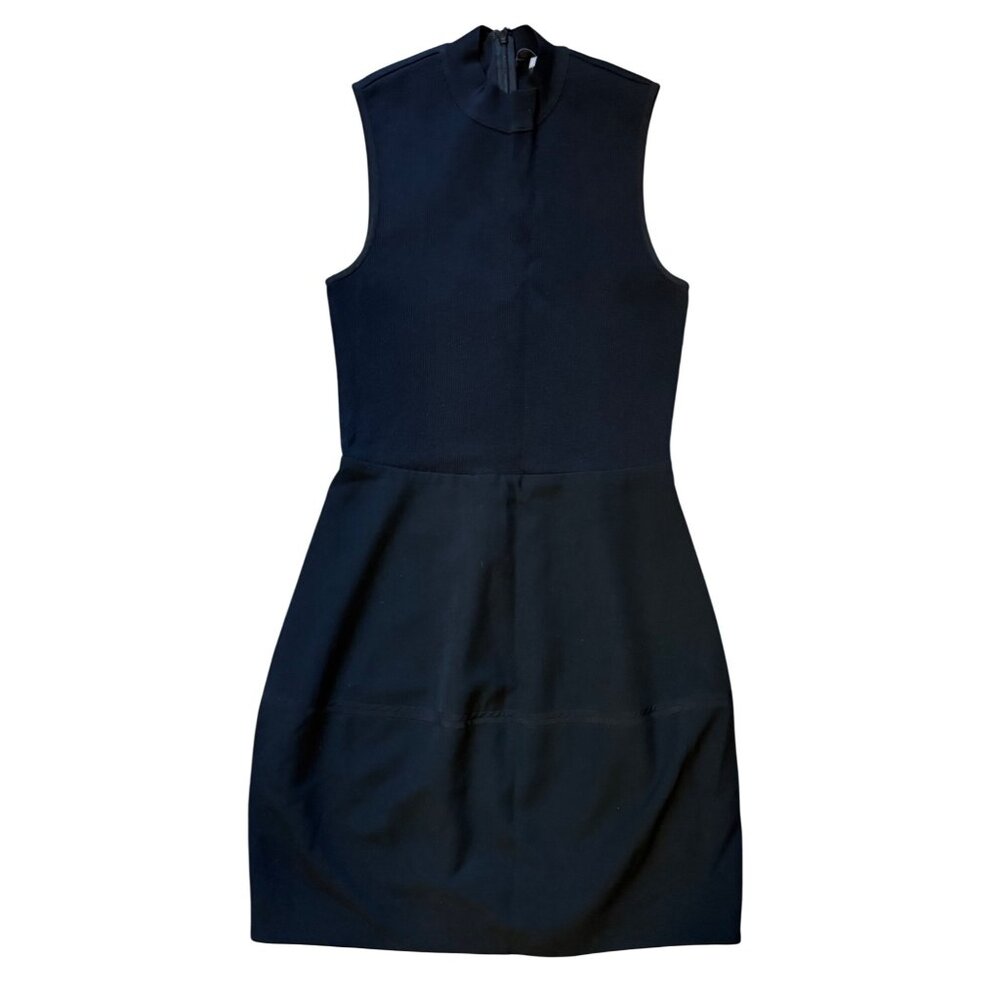 $325 Halston Heritage 4 Stretch Knit Midi Dress Mock Neck Sleeveless Black Funky